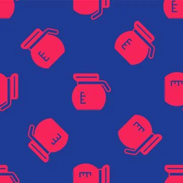 Red Coffee pot icon isolated seamless pattern on blue background. Vector イラスト素材