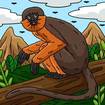 Red Colobus Monkey Colored Cartoon Illustration Stock Illustration