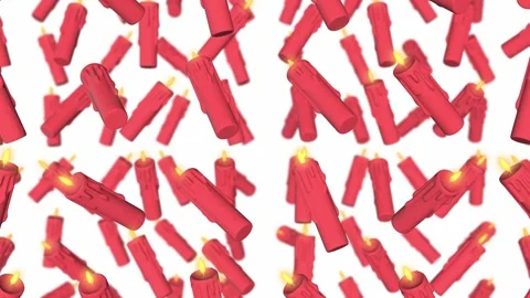 Red Color Candles Falling on a White Background. Burning Candles 3D Animation. Stock Footage 280461972
