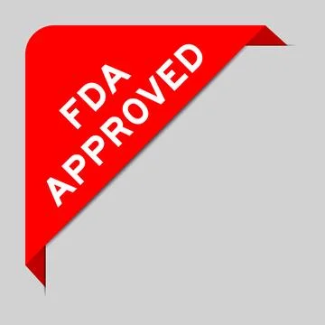 Red color of corner label banner with word FDA approved on gray background Stock Illustration