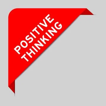 Red color of corner label banner with word positive thinking on gray backgrou Stock Illustration