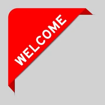 Red color of corner label banner with word welcome on gray background Stock Illustration