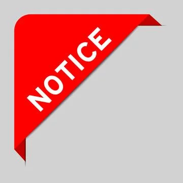 Red color of corner label banner with word notice on gray background Stock Illustration