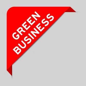 Red color of corner label banner with word green business on gray background Stock Illustration