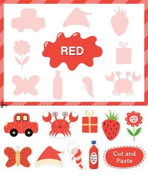 Red color. Cut the elements and match them with the right shadows. Learning Stock Illustration