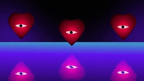 Red color of the glowing hearts in the reflection. The explosion of the gas Stock Footage 145481272