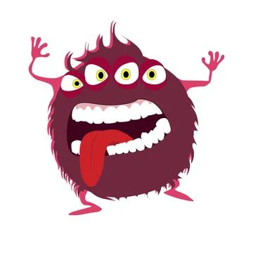Red color goblin with devil eyes, goofy toy frighten kids Illustrazione stock