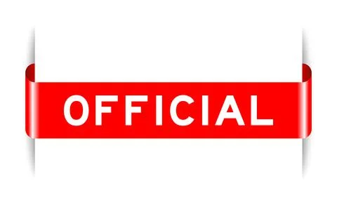 Red color inserted label banner with word official on white background Stock Illustration