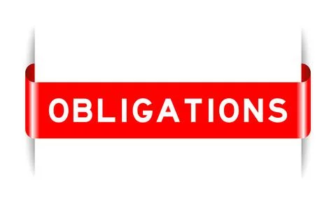 Red color inserted label banner with word obligations on white background Stock Illustration