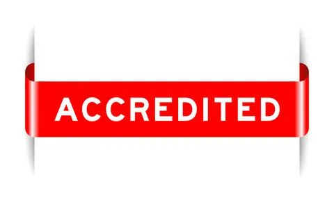 Red color inserted label banner with word accredited on white background Illustrazione stock