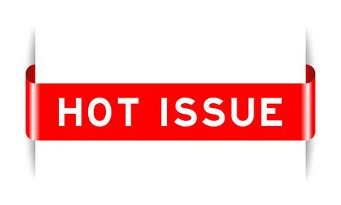 Red color inserted label banner with word hot issue  on white background Stock Illustration