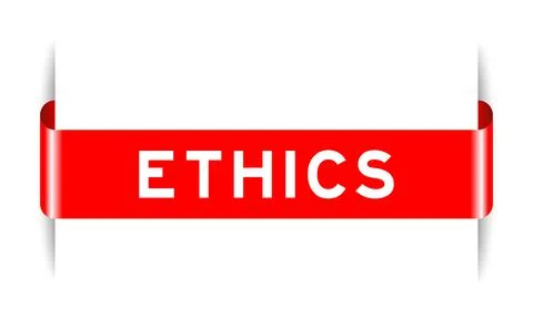 Red color inserted label banner with word ethics on white background Illustrazione stock