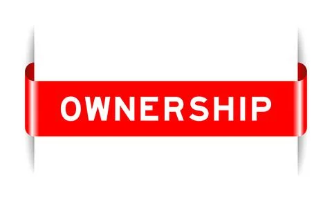 Red color inserted label banner with word ownership on white background Illustrazione stock