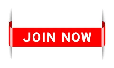 Red color inserted label banner with word join now on white background Stockillustratie