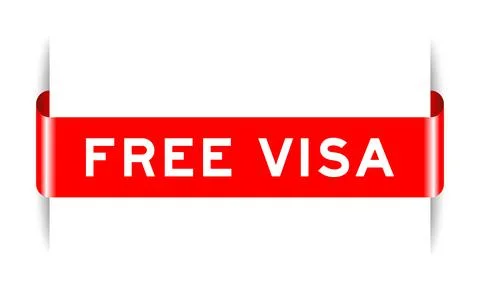 Red color inserted label banner with word free visa on white background イラスト素材