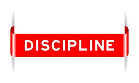 Red color inserted label banner with word discipline on white background Illustrazione stock