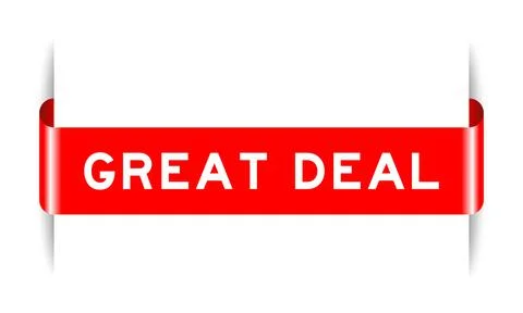 Red color inserted label banner with word great deal on white background 스톡 일러스트