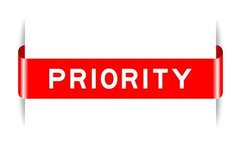 Red color inserted label banner with word priority on white background Stockillustratie