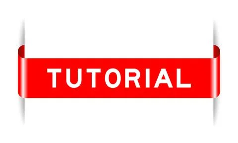 Red color inserted label banner with word tutorial on white background Stock Illustration