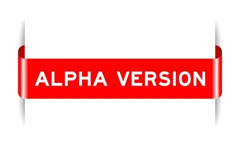 Red color inserted label banner with word alpha version on white background Stock Illustration