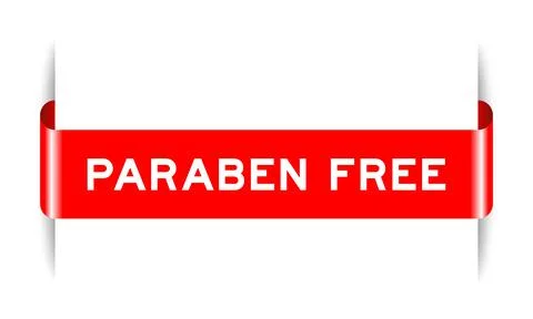 Red color inserted label banner with word paraben free on white background Stock Illustration