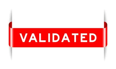 Red color inserted label banner with word validated on white background Illustrazione stock