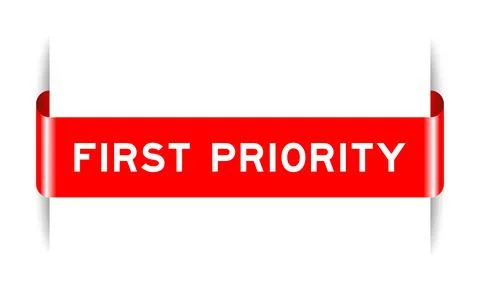 Red color inserted label banner with word first priority on white background Stockillustratie