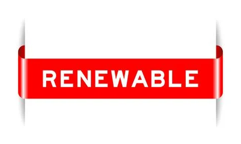 Red color inserted label banner with word renewable on white background Illustrazione stock