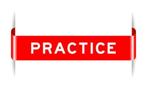 Red color inserted label banner with word practice on white background Stock Illustration