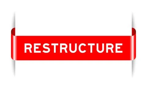 Red color inserted label banner with word restructure on white background Stock Illustration