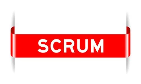 Red color inserted label banner with word scrum on white background Stock Illustration