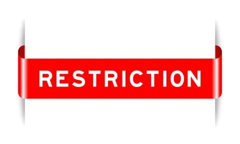 Red color inserted label banner with word restriction on white background Stock Illustration