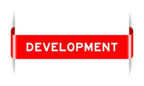 Red color inserted label banner with word development on white background Stock Illustration
