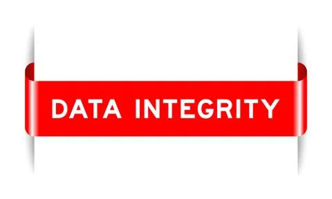Red color inserted label banner with word data integrity on white background イラスト素材