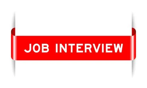 Red color inserted label banner with word job interview on white background Illustrazione stock