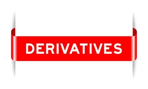 Red color inserted label banner with word derivatives on white background Stock Illustration