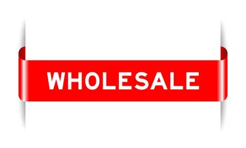 Red color inserted label banner with word wholesale on white background Stock Illustration
