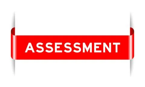 Red color inserted label banner with word assessment on white background Stock Illustration