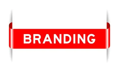Red color inserted label banner with word branding on white background Stock Illustration