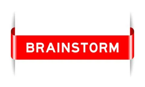 Red color inserted label banner with word brainstorm on white background Stock Illustration