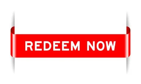 Red color inserted label banner with word redeem now on white background Stockillustratie