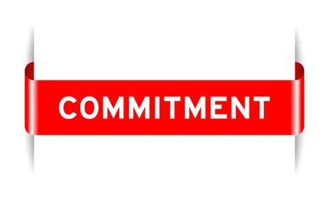 Red color inserted label banner with word commitment on white background Stock Illustration