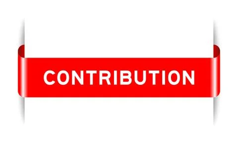 Red color inserted label banner with word contribution on white background Stock Illustration