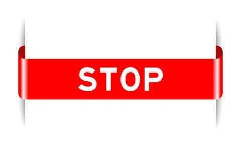 Red color inserted label banner with word stop on white background Stock Illustration