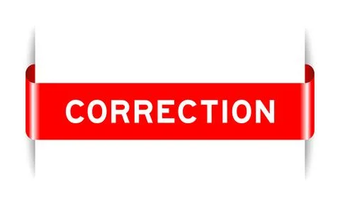 Red color inserted label banner with word correction on white background Illustrazione stock