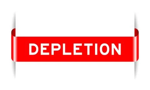 Red color inserted label banner with word depletion on white background Stock Illustration