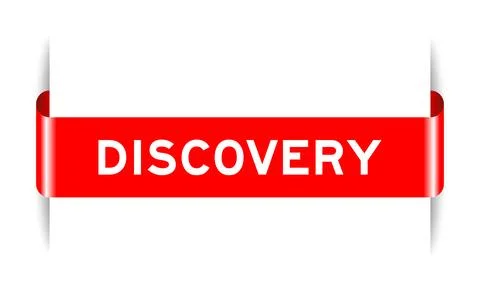 Red color inserted label banner with word discovery on white background Stock Illustration