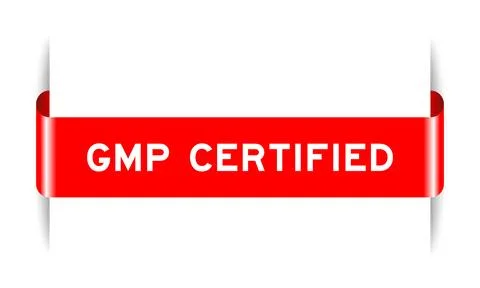 Red color inserted label banner with word GMP (Good manufacturing practice).. Stock Illustration