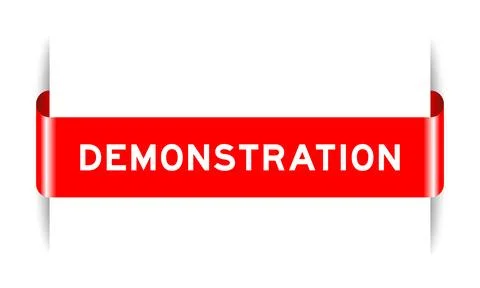 Red color inserted label banner with word demonstration on white background Stock Illustration