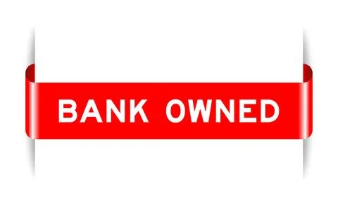 Red color inserted label banner with word bank owned on white background Stockillustratie